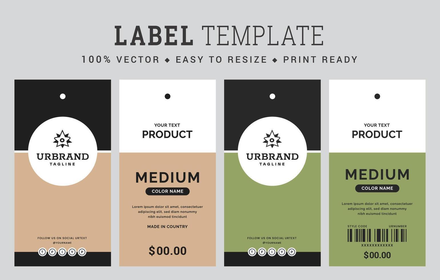 Hang tag label and price tag apparel care label design innovation garments accessories sustainability packaging design and vintage fashion product. vector