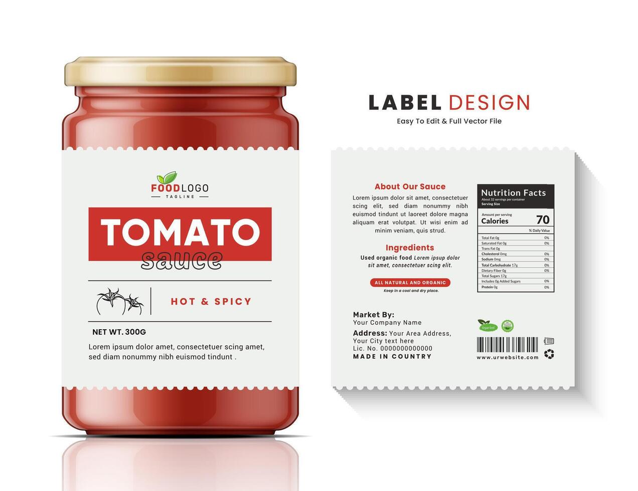 Tomato sauce minimal label bottle jar food clean sticker packaging label design. vector