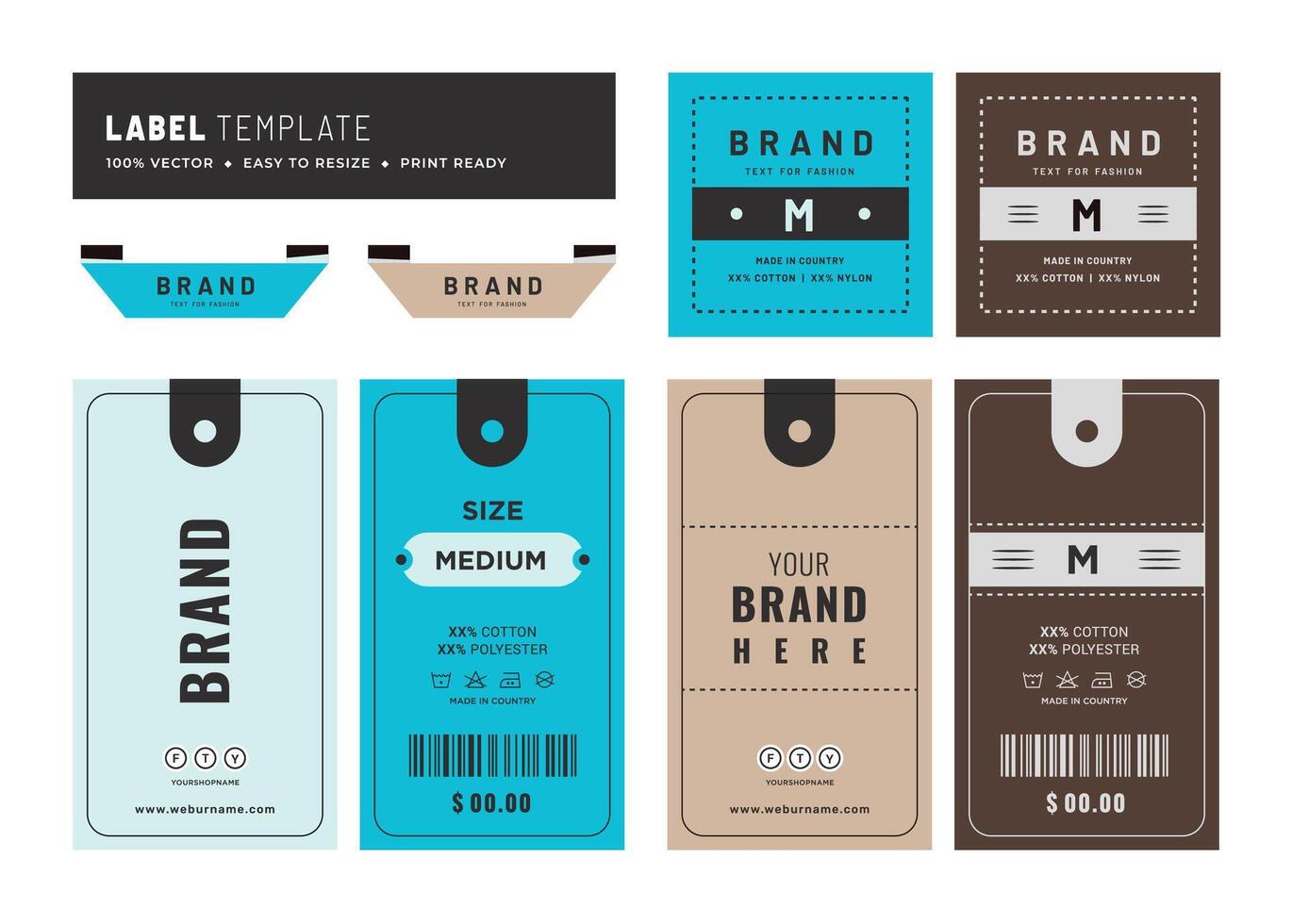 Hang tag label and price tag apparel care label design innovation garments accessories sustainability packaging design and vintage fashion product. vector