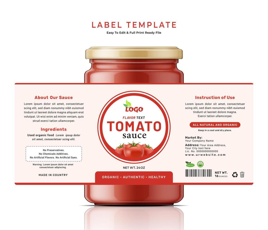 Tomato sauce label bottle jar food sticker banner hot red chili ketchup packaging design. vector