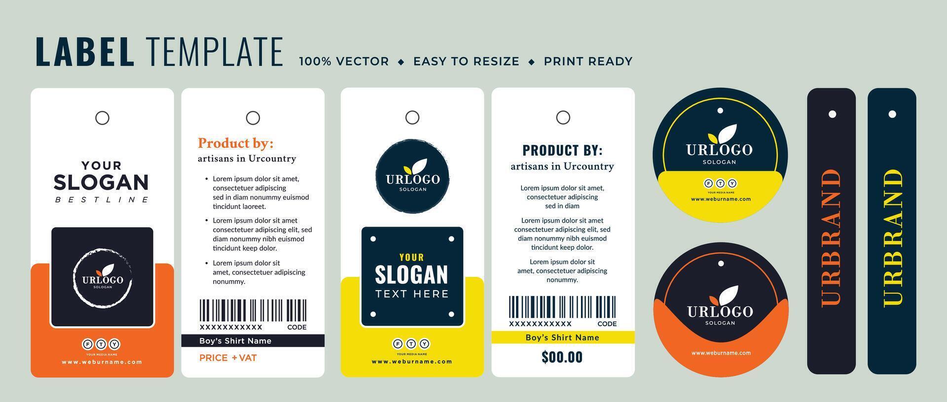 Hang tag label and price tag apparel care label design innovation garments accessories sustainability packaging design and vintage fashion product. vector