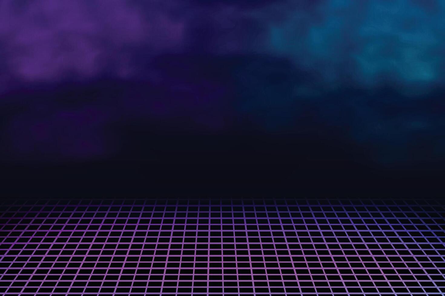 Perspective grid background with blue and purple smoke or fog effect vector