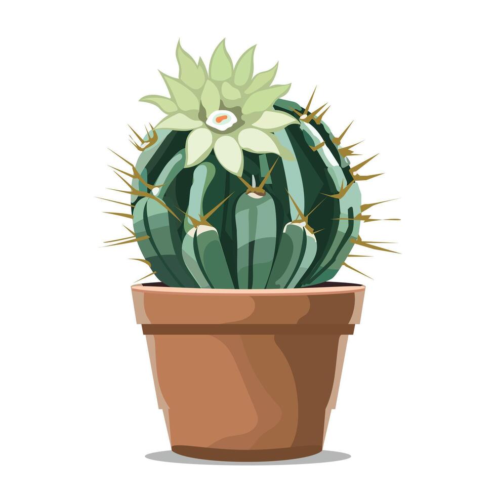 cactus con flores en un planta maceta aislado en blanco antecedentes. detallado mano dibujado pintura ilustración eps 10 vector