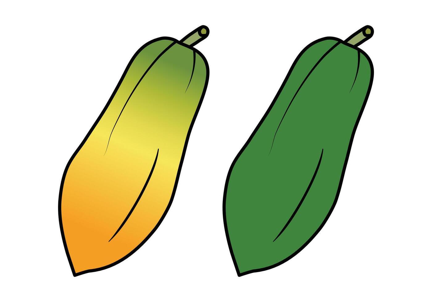 Papaya fruit ripe and raw cartoon style. Healthy nutrition, organic food, vegetarian product. Vector illustration EPS 10.