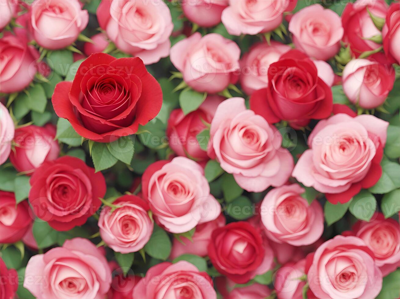 AI generated Soft blur background with rose. Template romantic greeting card with floral photo