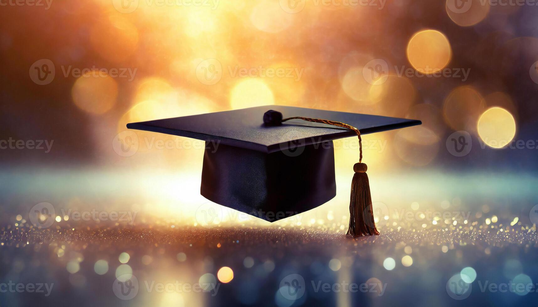 AI generated Education graduation hat symbol of online e learning, academic degree. photo