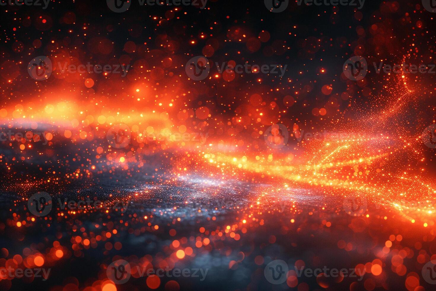 AI generated Abstract Orange and Red Glowing Particles in a Dynamic Flow Against a Dark Background photo