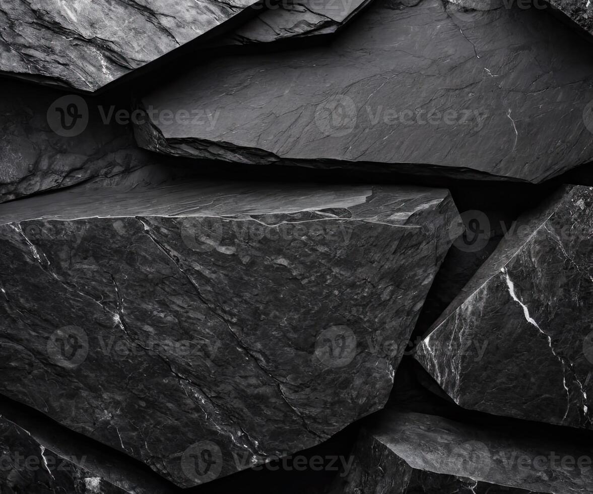 AI generated Black stone background. photo