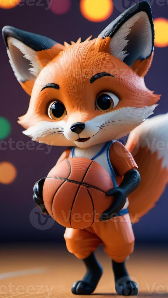 AI generated Photo Of A Cute 3D Fox Playing Basketball On A Solid Color Background . AI Generated