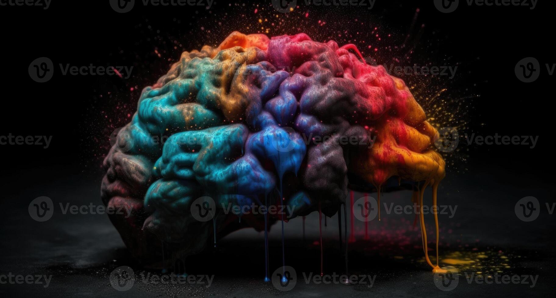 Creative colored light bulb explosion with shards and paint, a creative idea. Think different, concept. Business, ideas and the discovery of new technology.Generative AI. photo