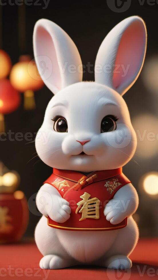AI generated Photo Of Cute Chinese Rabbit Character Illustration 3D Style Chinese New Year 2023. AI Generated