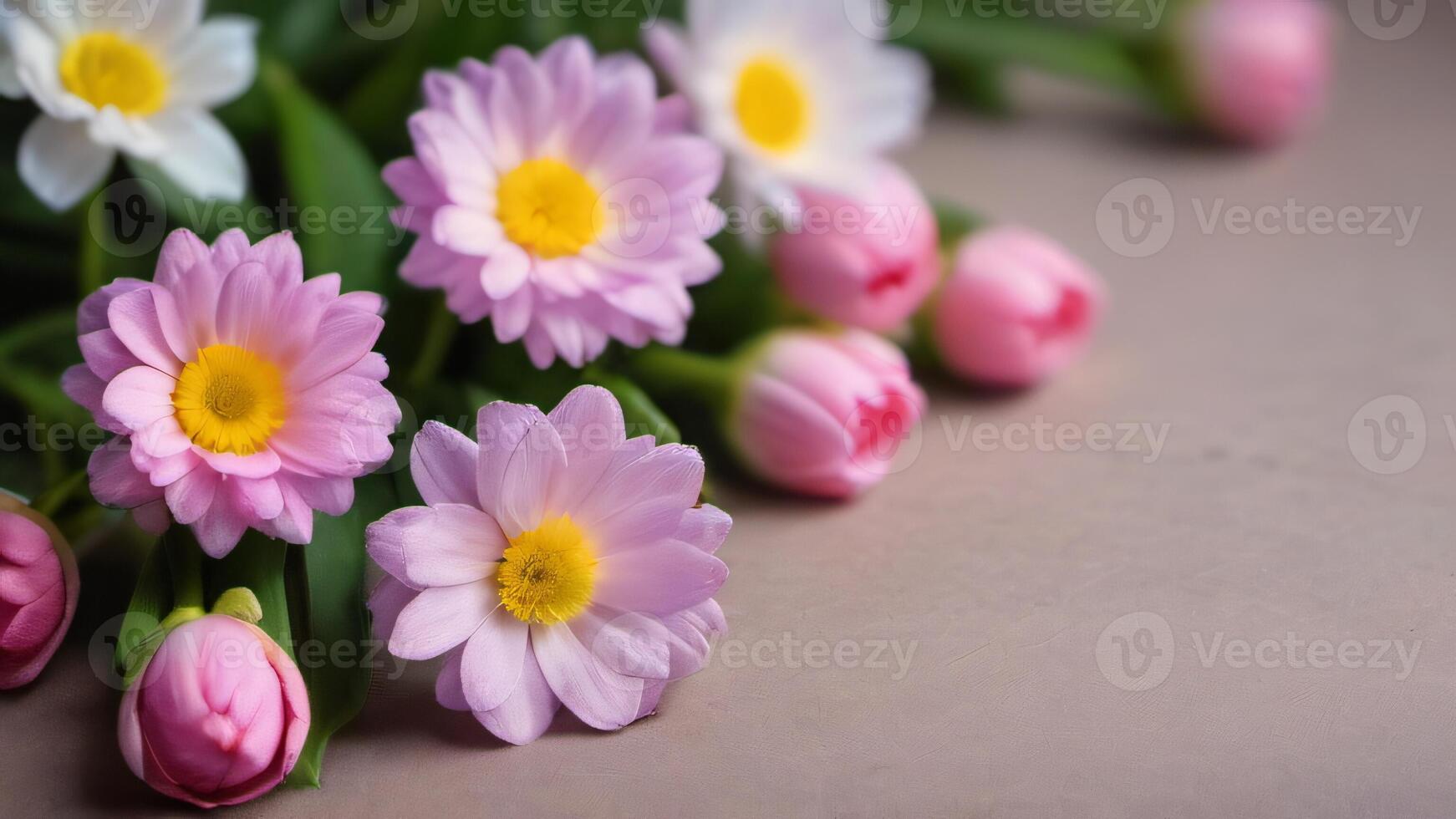 AI generated Photo Of Beautiful Spring Flowers On Paper Background. AI Generated