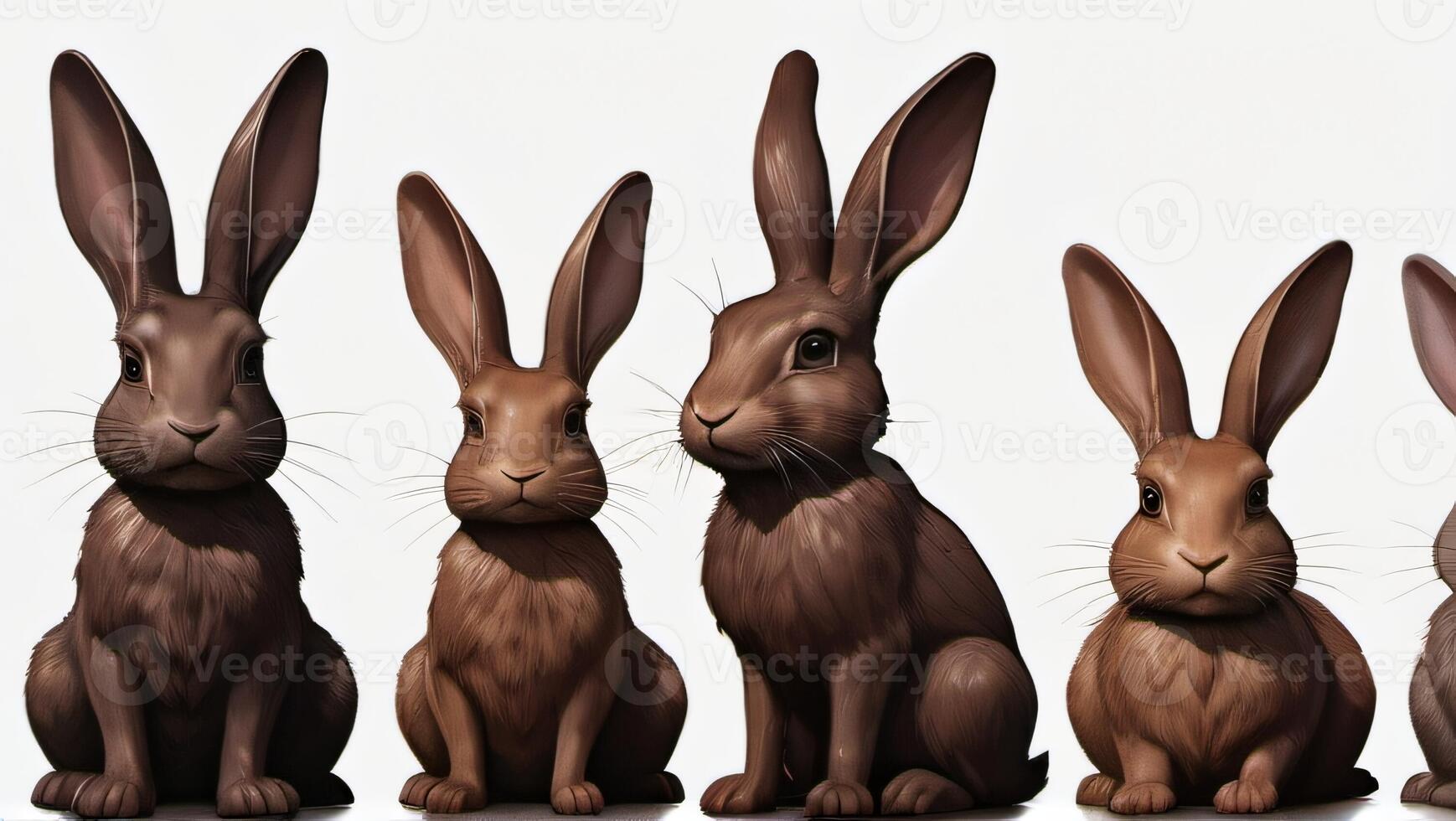 AI generated Photo Of Chocolate Bunny Rabbit Set Various Chocolate Hare Rabbit In Front And Profile Isolated On A White Background. AI Generated