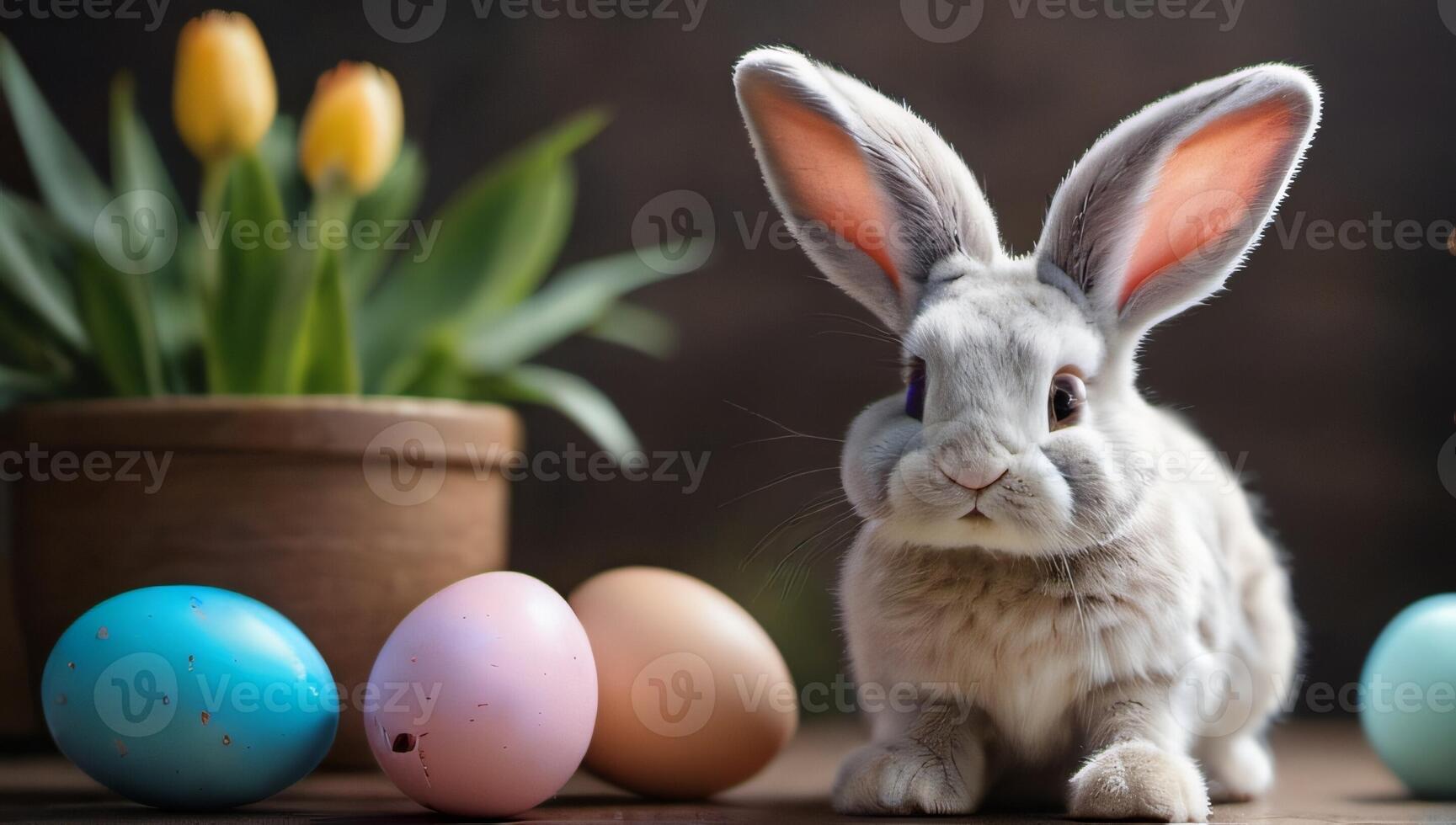 ai generado foto de Pascua de Resurrección conejito y Pascua de Resurrección huevos. ai generado