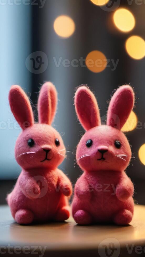 AI generated Photo Of Cute Felt Bunny Statues. AI Generated