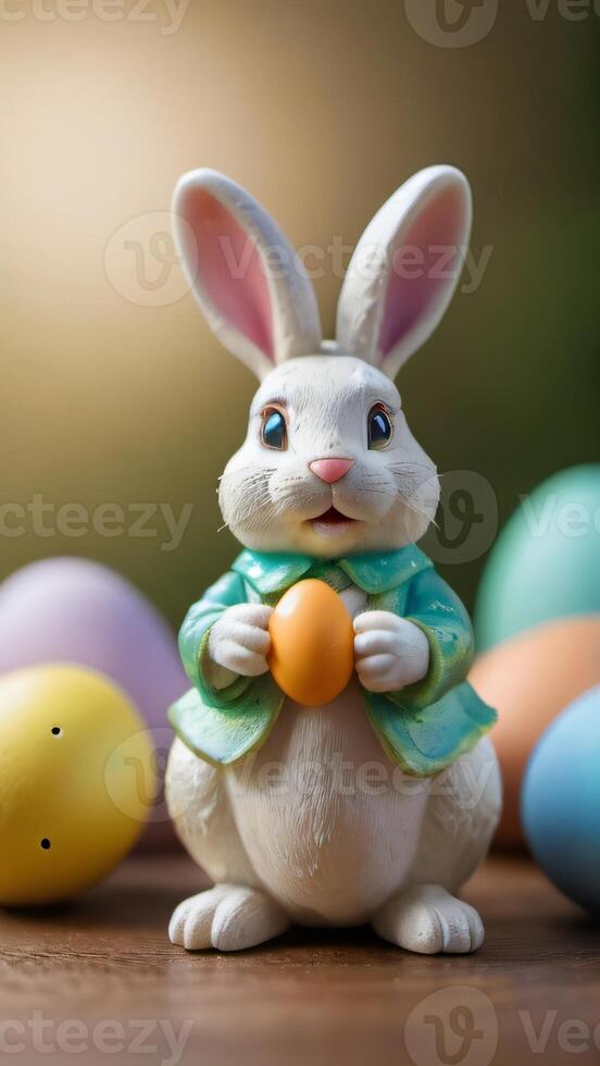 ai generado foto de Pascua de Resurrección conejito figurilla como huevos. ai generado