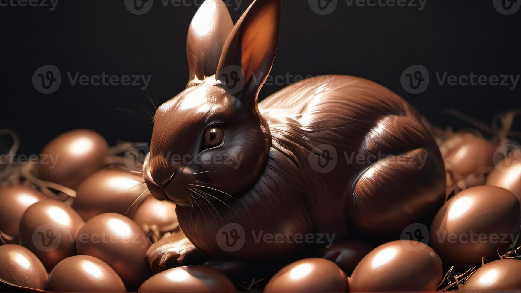 AI generated Photo Of Chocolate Easter Bunny And Eggs. AI Generated