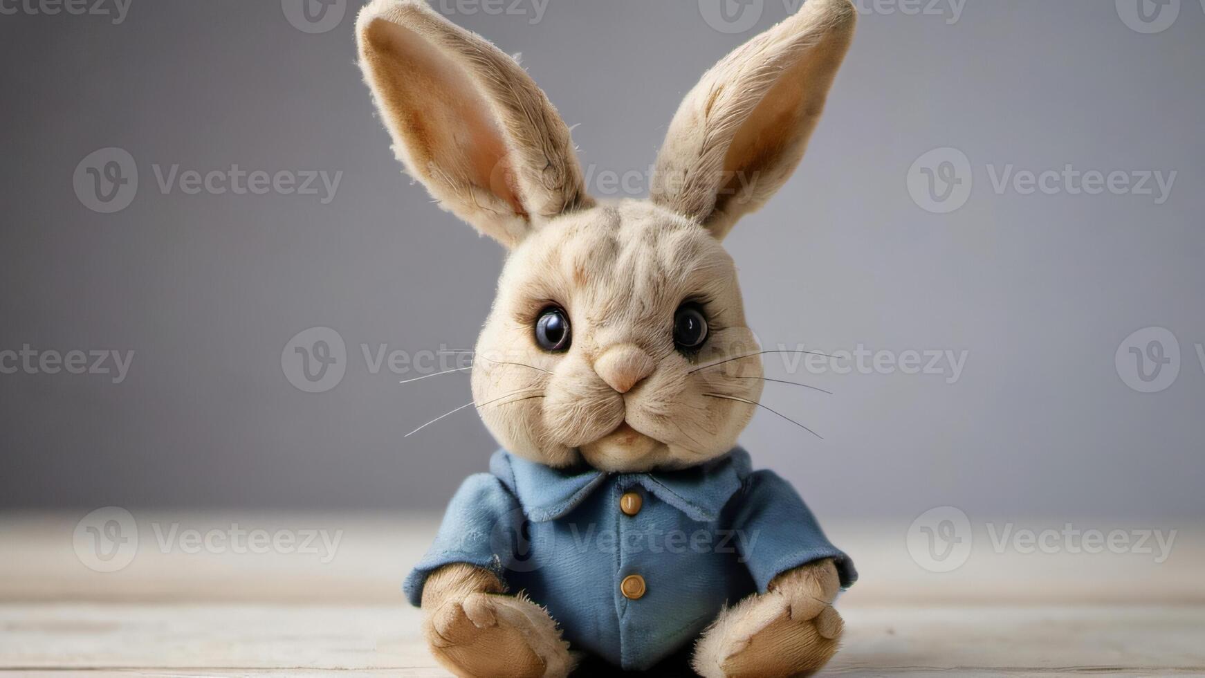 AI generated Photo Of Shabby Antique Bunny Rabbit Vintage Toy Isolated On White Background. AI Generated