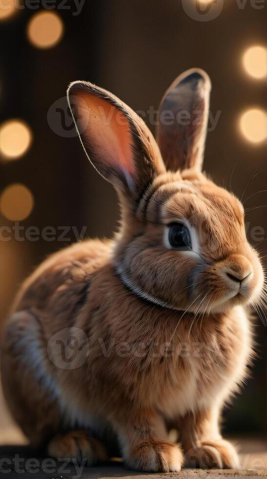 AI generated Photo Of Illustration Of A Cute Fluffy Brown Bunny. AI Generated