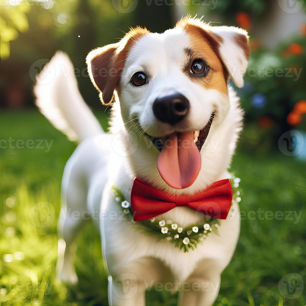AI generated a golden. retriever sitting in the. grass. Petal Play. Beautiful, Spring Banner Capturing the Joy of a. Happy, Dog, AI generated photo