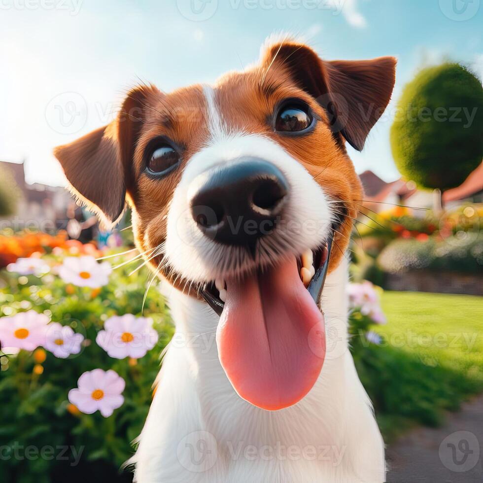 AI generated a golden. retriever sitting in the. grass. Petal Play. Beautiful, Spring Banner Capturing the Joy of a. Happy, Dog, AI generated photo