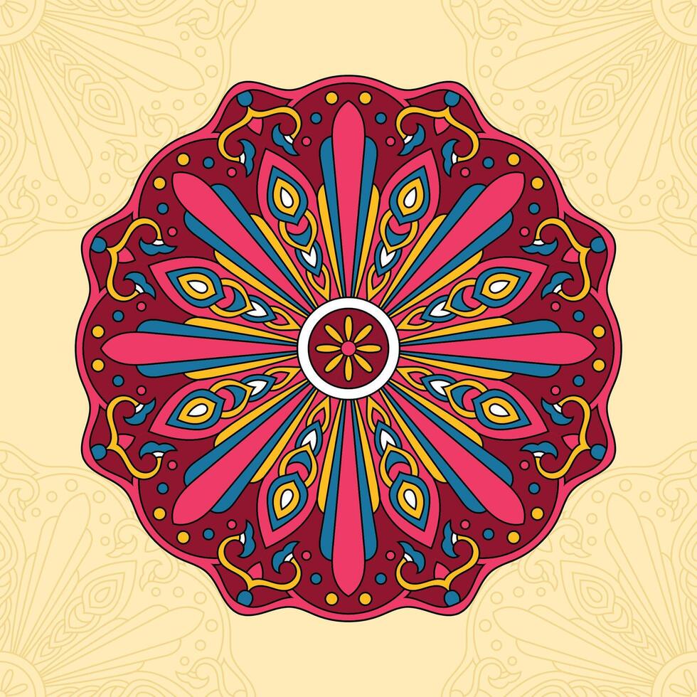 ornamento hermosa tarjeta con floral redondo vistoso mandala vector ilustración