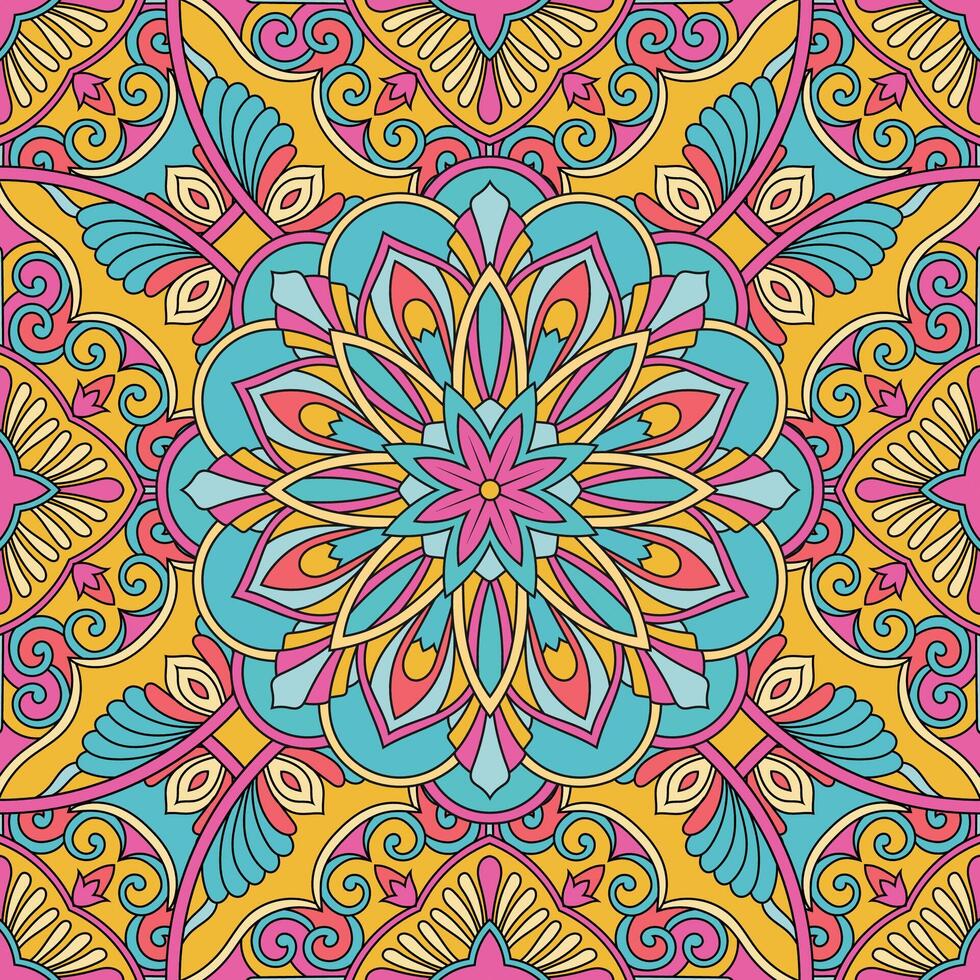 Seamless flower pattern with mandala vector