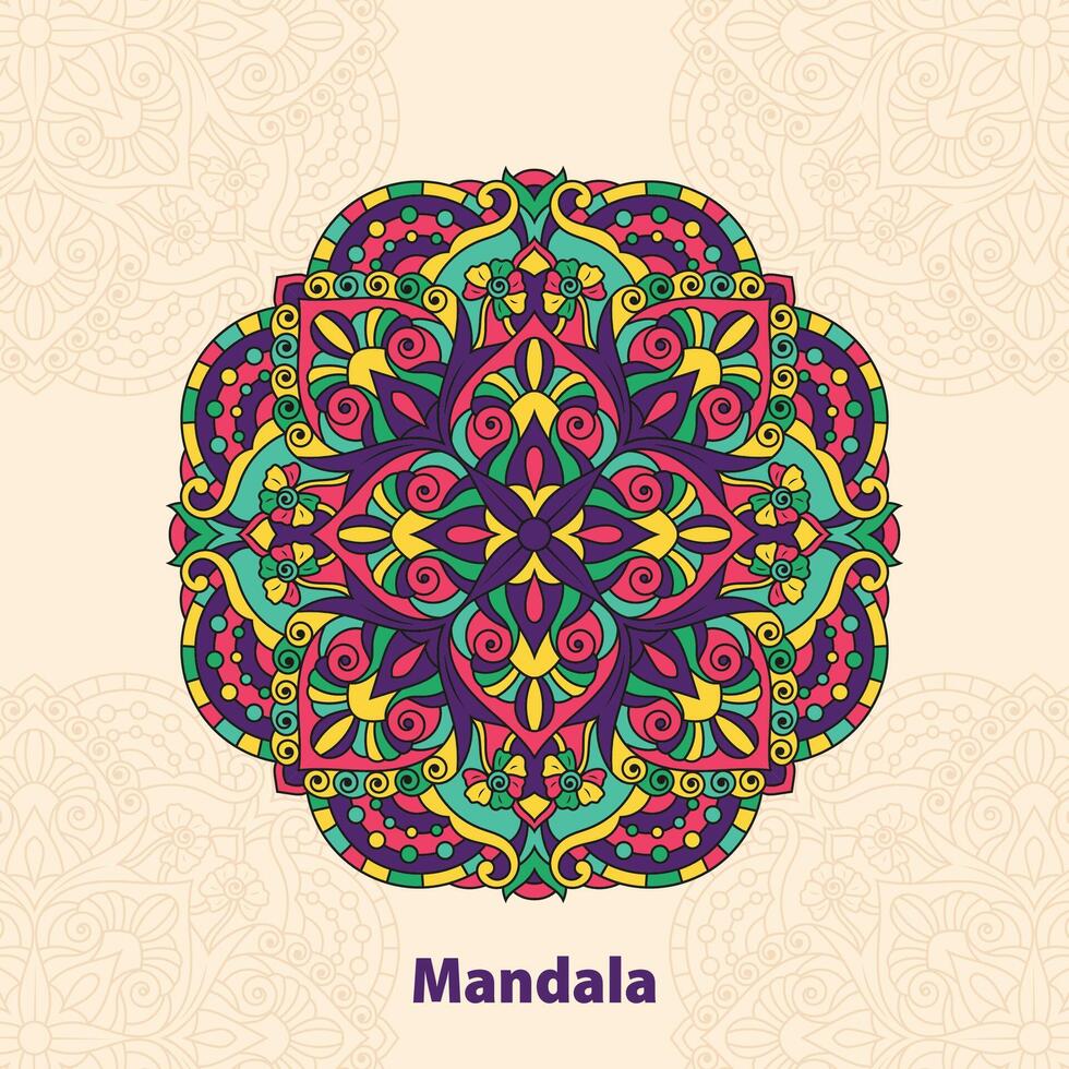 ornamento hermosa tarjeta con floral redondo vistoso mandala vector ilustración