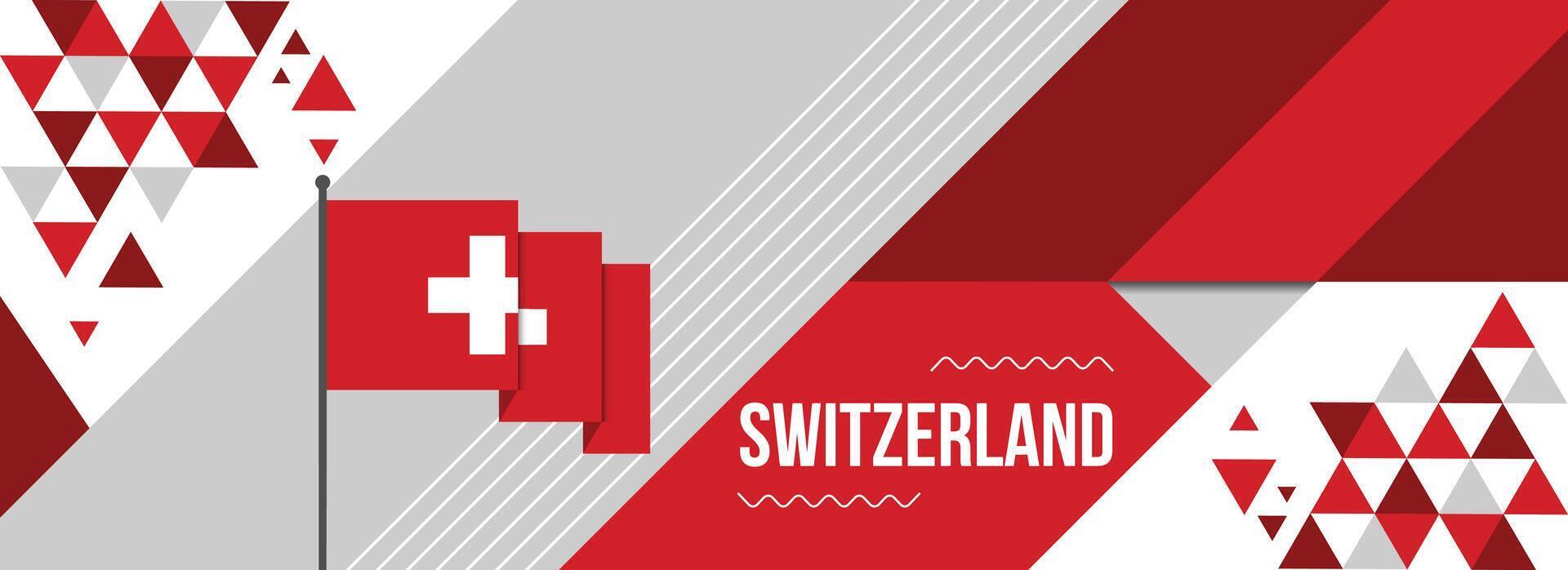 Switzerland national or independence day banner design for country celebration. Flag of Switzerland modern retro design abstract geometric icons. Vector illustration