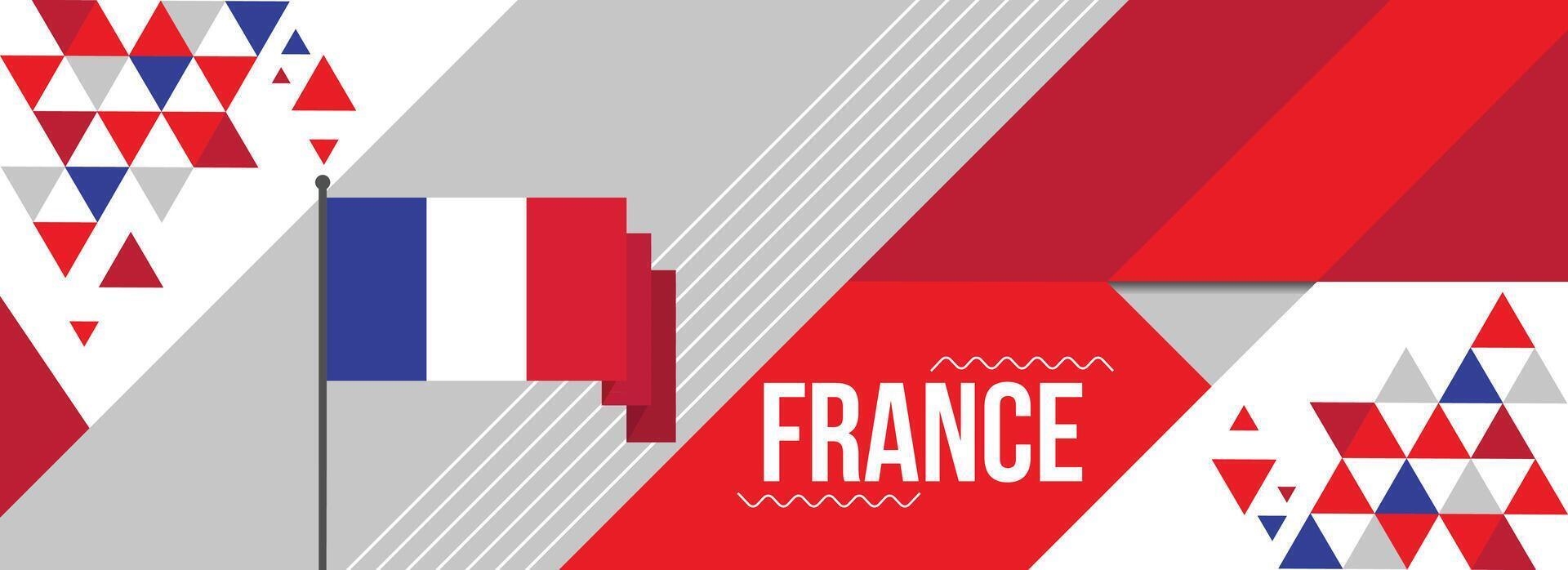 France national or independence day banner design for country celebration. Flag of France modern retro design abstract geometric icons. Vector illustration