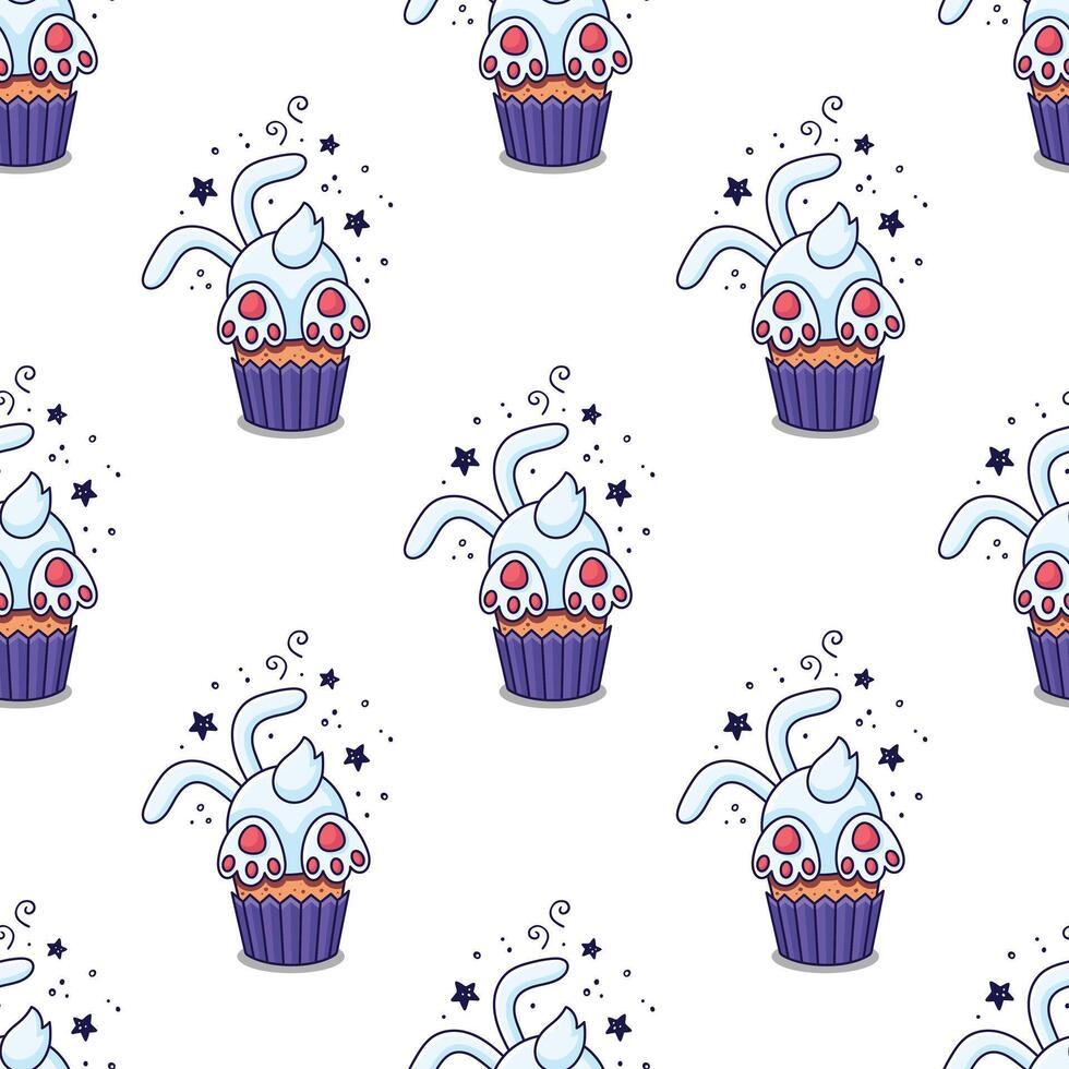 Easter cake - rabbit, hare, bunny in cartoon style. Hand drawn seamless pattern with Easter hare character. Flat design. Doodle style. Illustration isolated on white background. vector