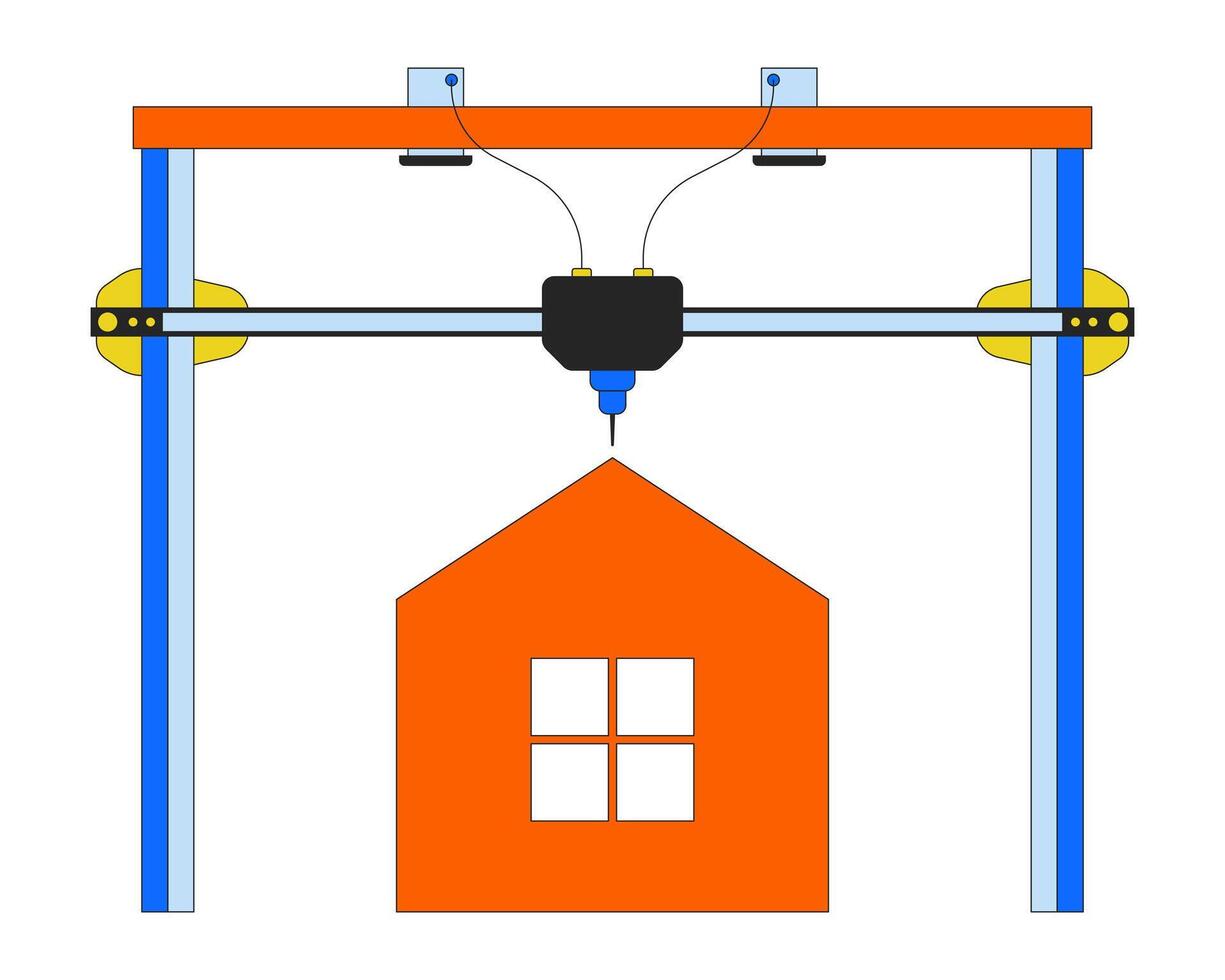 3d impresión casa línea dibujos animados animación. arquitectura estructura metálica prototipo 4k vídeo movimiento gráfico. 3d impreso hogar edificio tecnología 2d lineal animado objeto aislado en transparente antecedentes vector