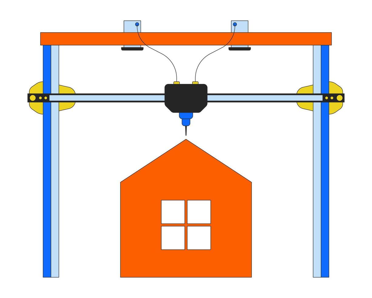 3D printing house line cartoon animation. Architecture wireframe prototype 4K video motion graphic. 3d printed home building technology 2D linear animated object isolated on transparent background vector