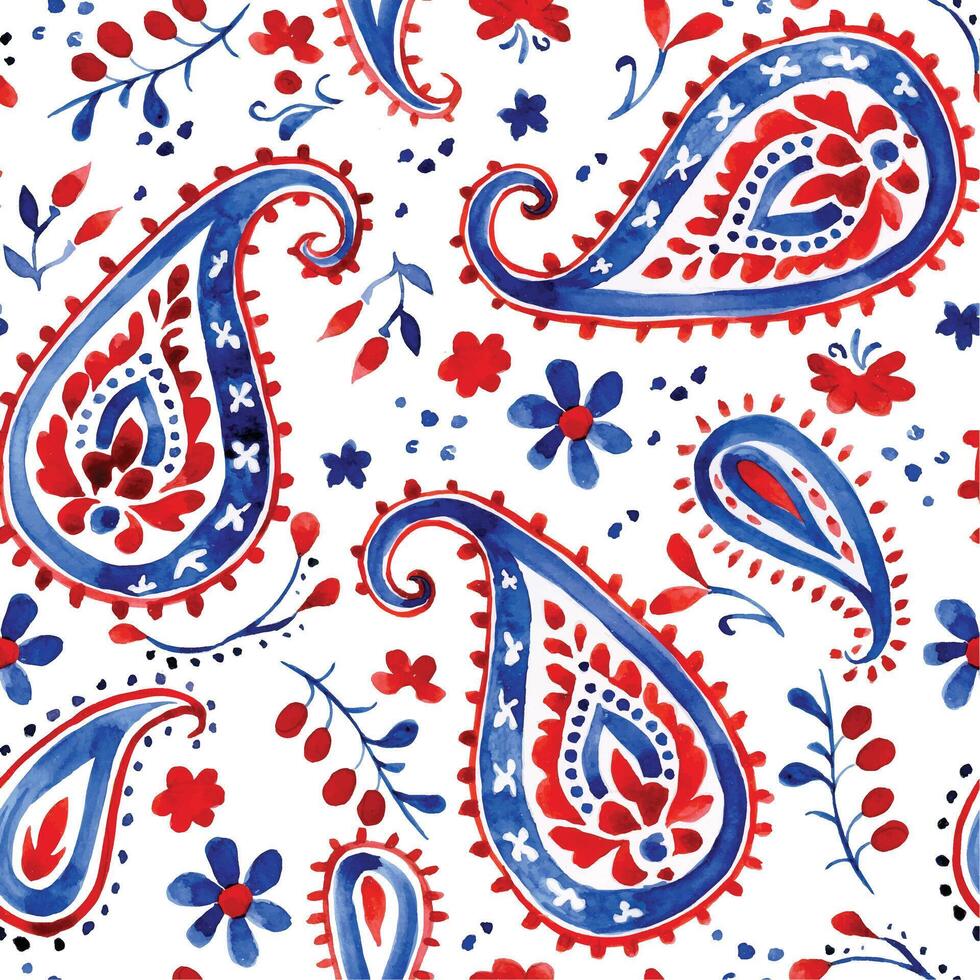 watercolor seamless pattern with oriental paisley ornament vector