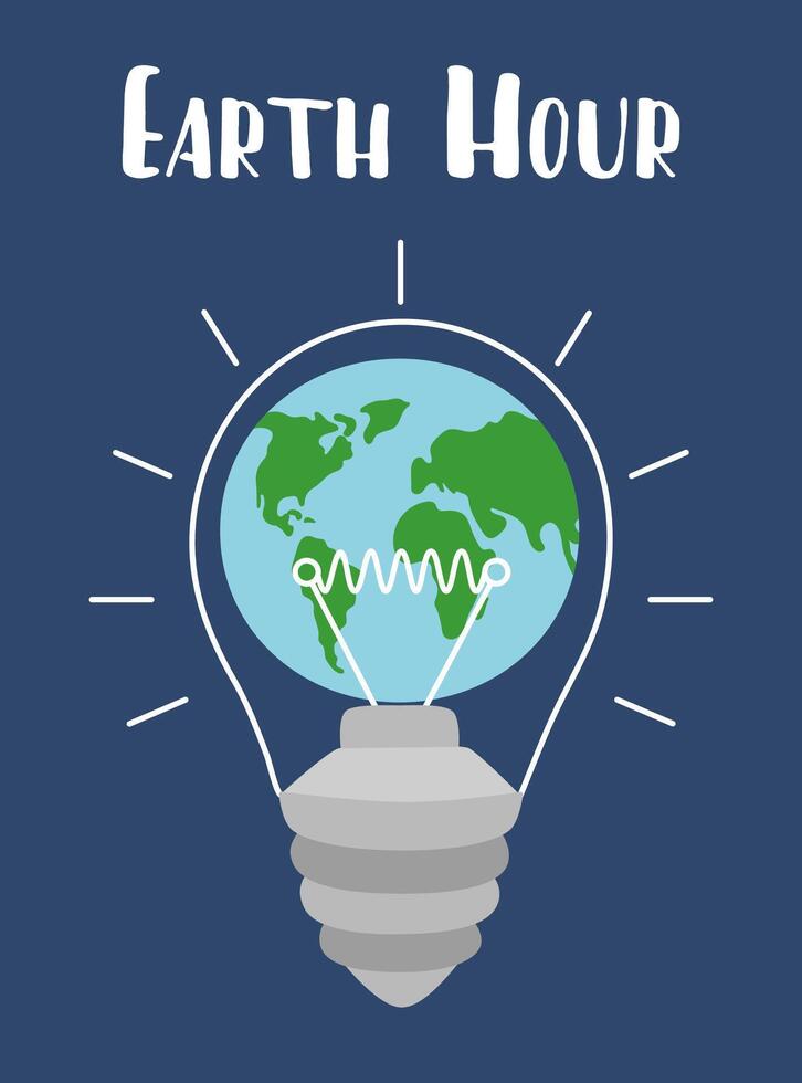 Earth Hour background. Save Earth concept. Ecology concept. Planet Earth in light bulb. vector