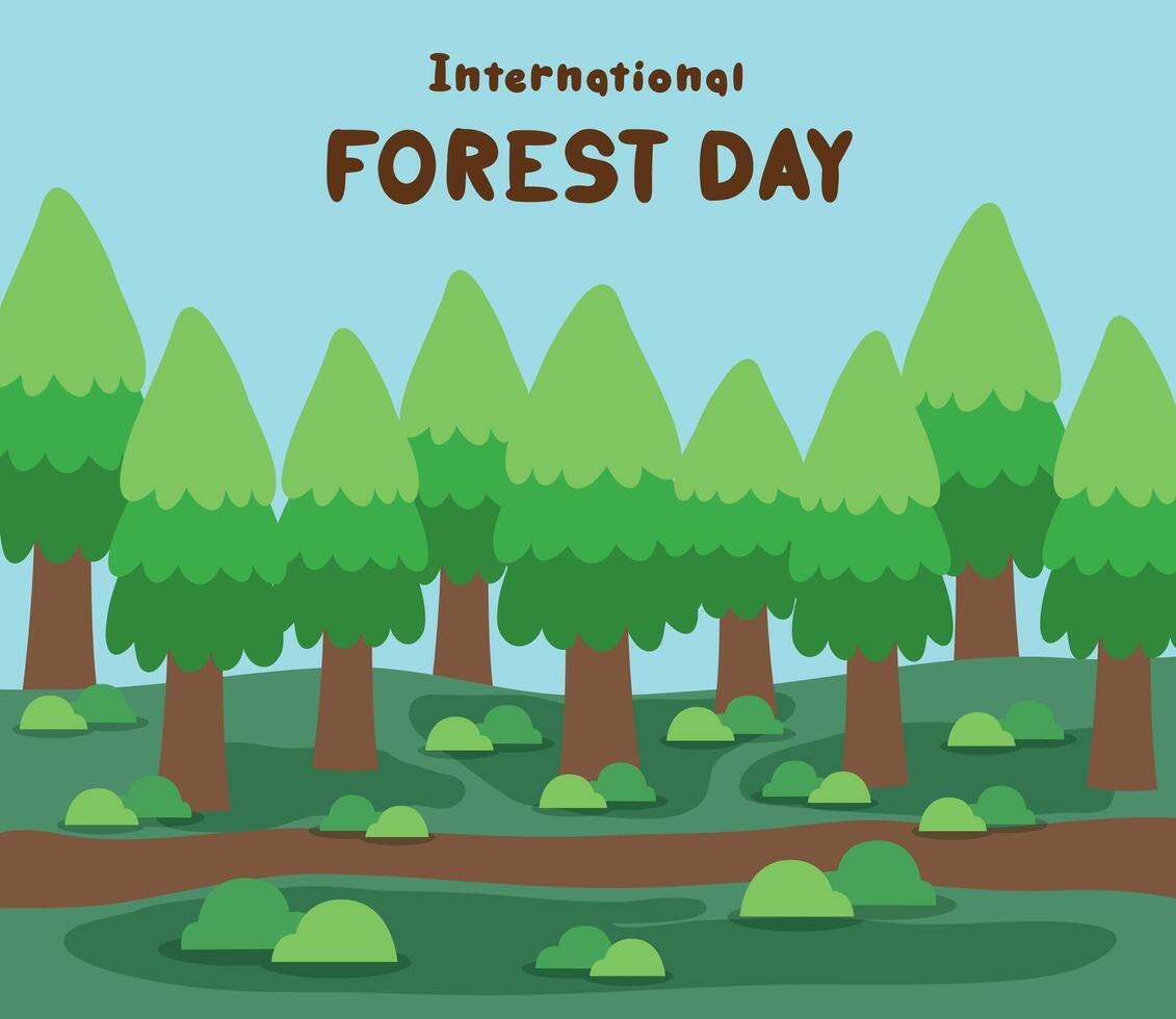 International Forest Day background. Nature landscape of forest. vector