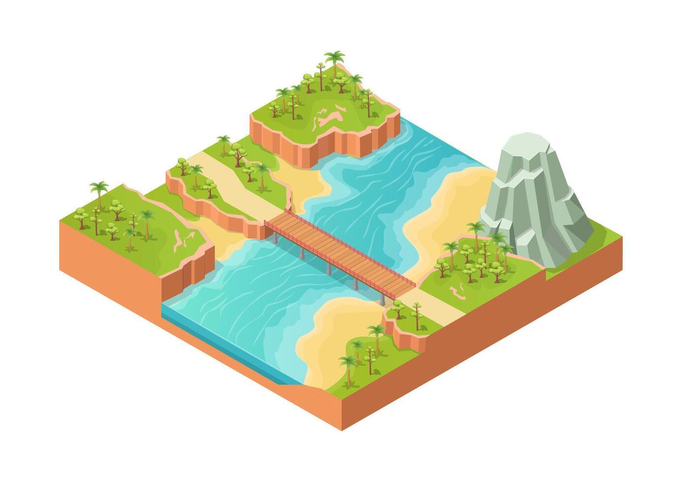 isométrica hermosa naturaleza río vector