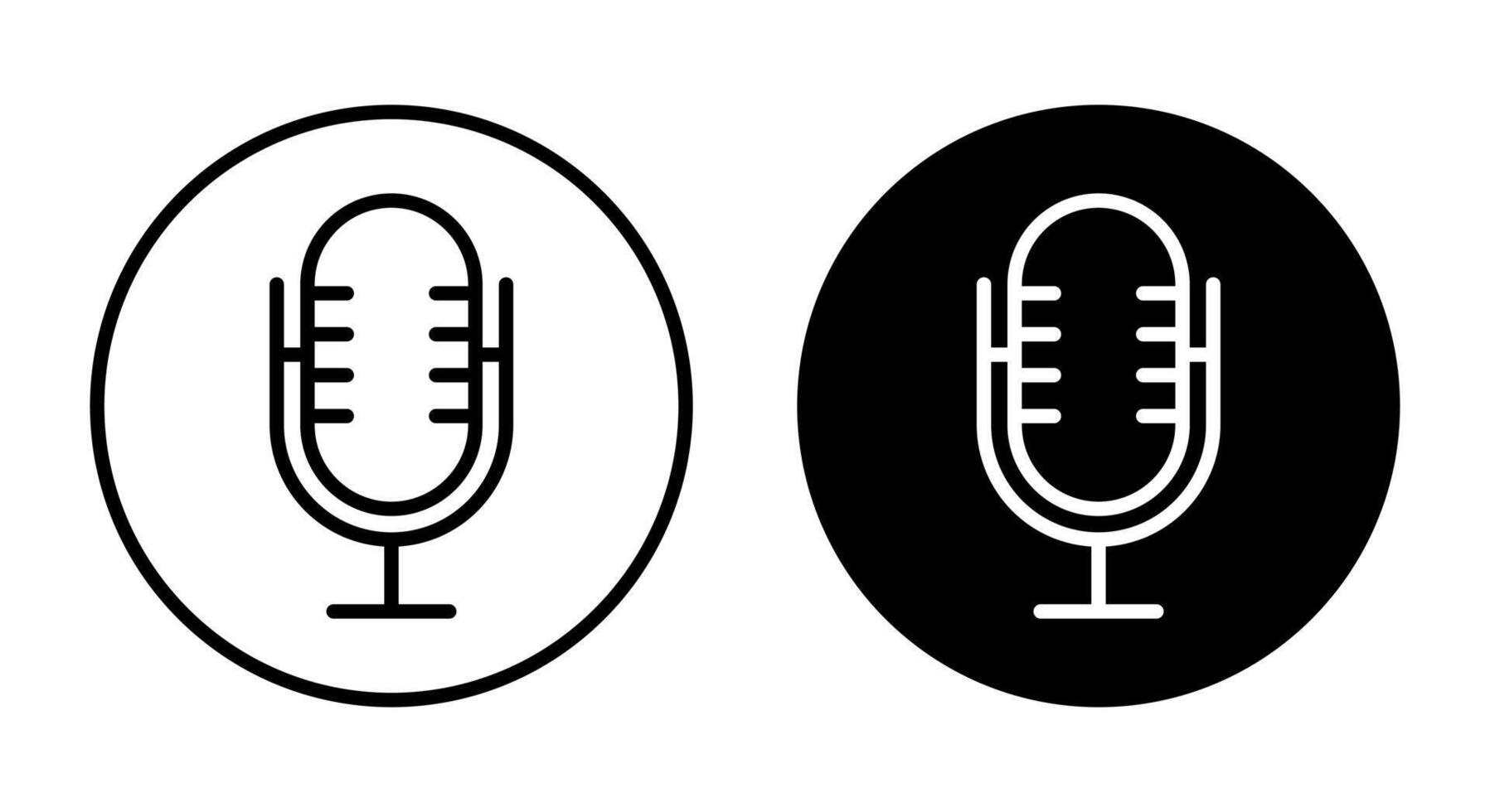 micrófono línea icono vector en negro círculo. podcast mic firmar símbolo