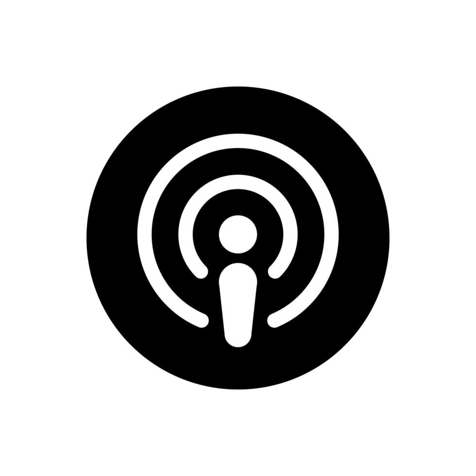 Podcast icon vector on black circle. Podcasting sign symbol