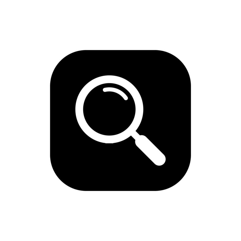 Magnifying glass icon vector on black square