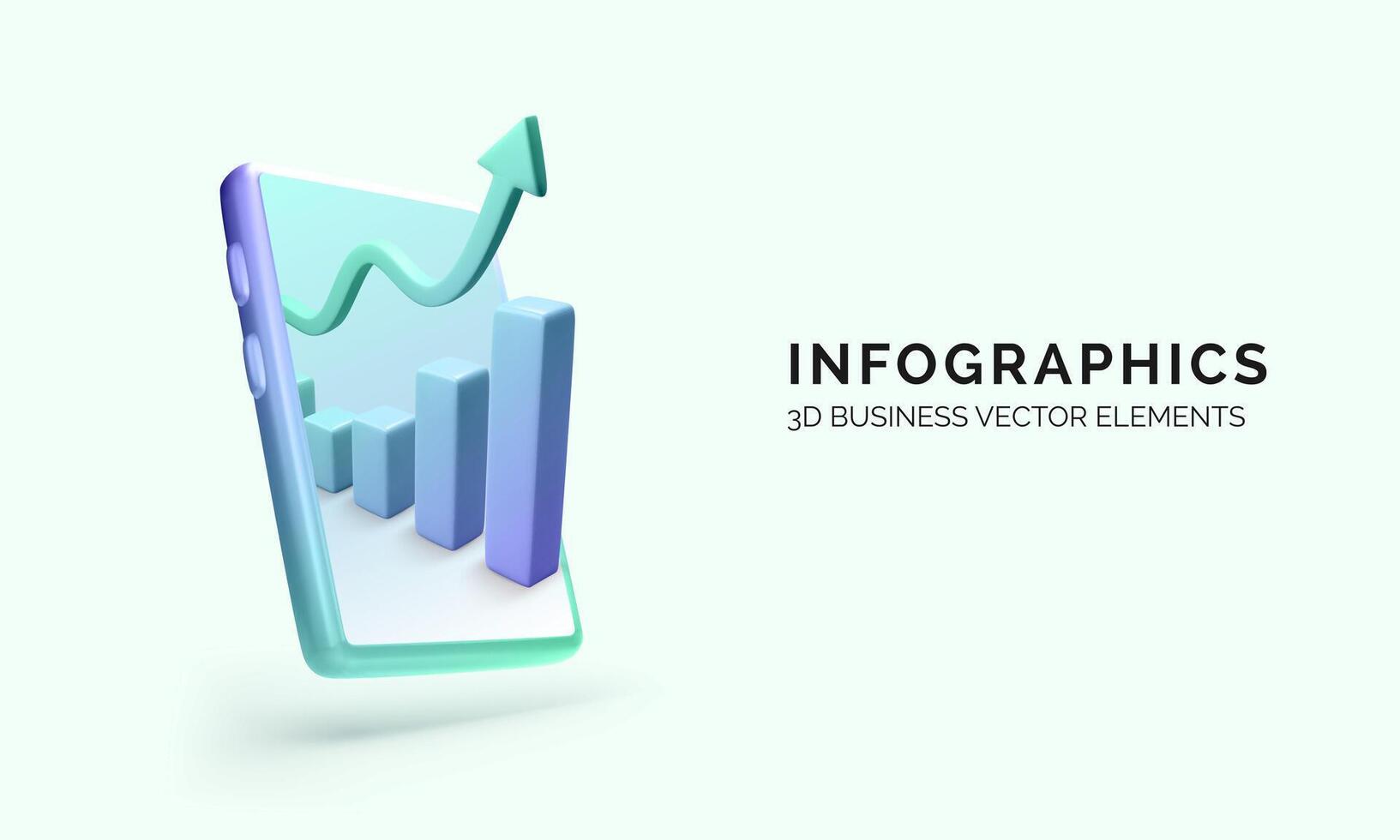 3D mobile phone with arrow up and graph. Manage money use mobile phone or application. Financial investment trade. Bank deposit and finance profit or investment. Vector illustration