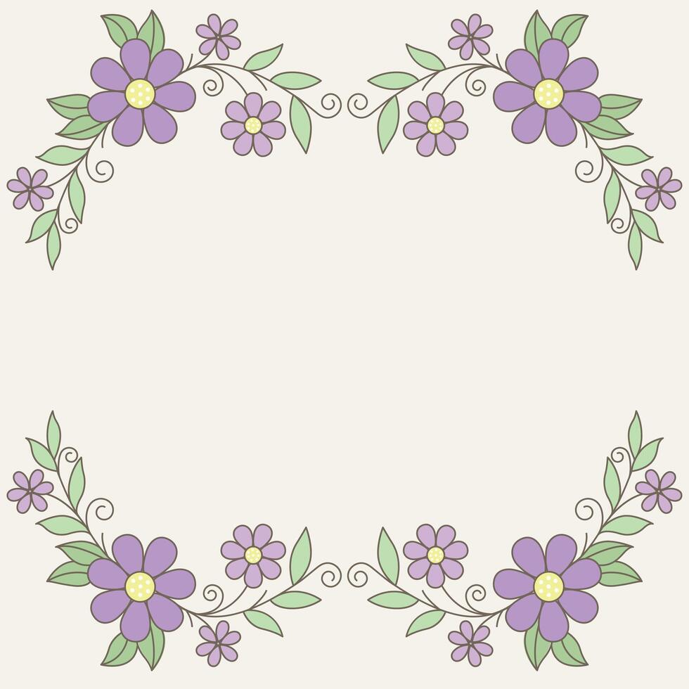 Purple beige flower wreath frame ,flower arrangement illustration vector