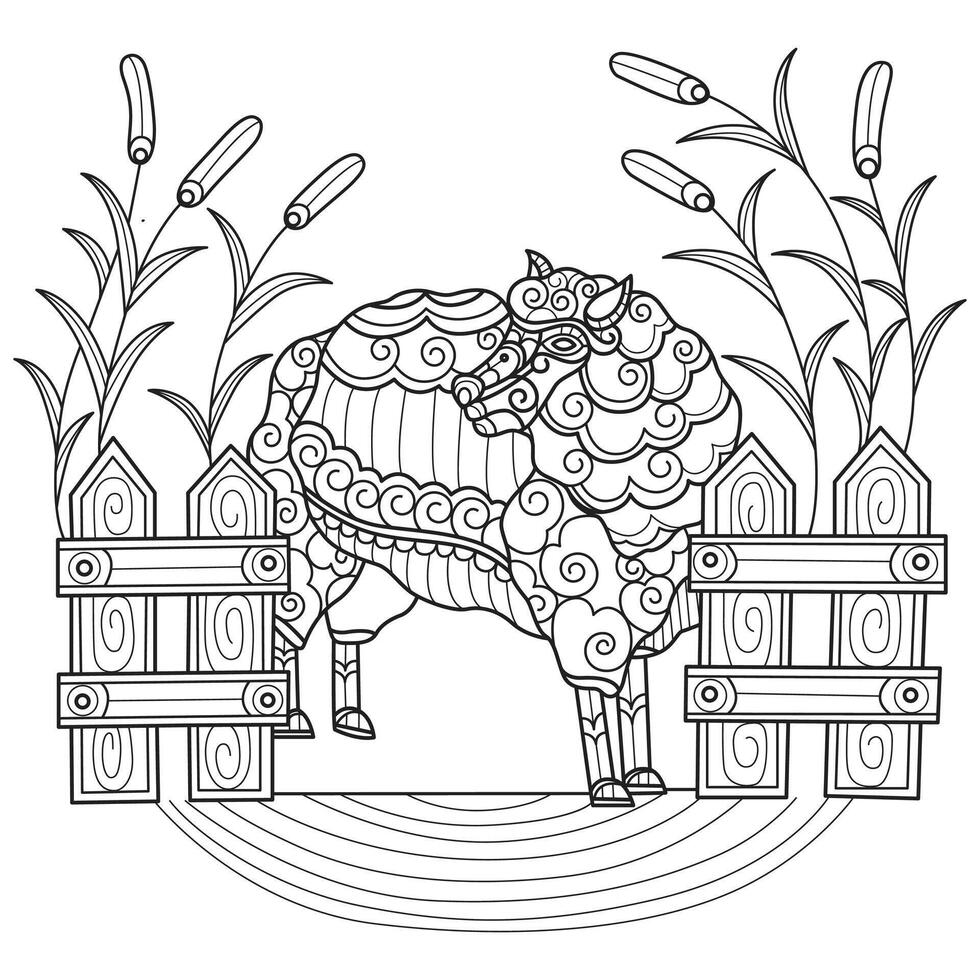 Cute sheep hand drawn for adult coloring book vector