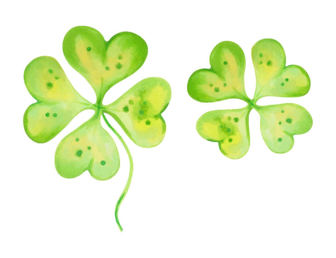 Four leaf yellow green clover for good luck on St. Patrick's Day.Illustration with watercolors and markers.Hand drawn isolated sketch.Clip art botanical spring holiday picture, plant clover mascot vector