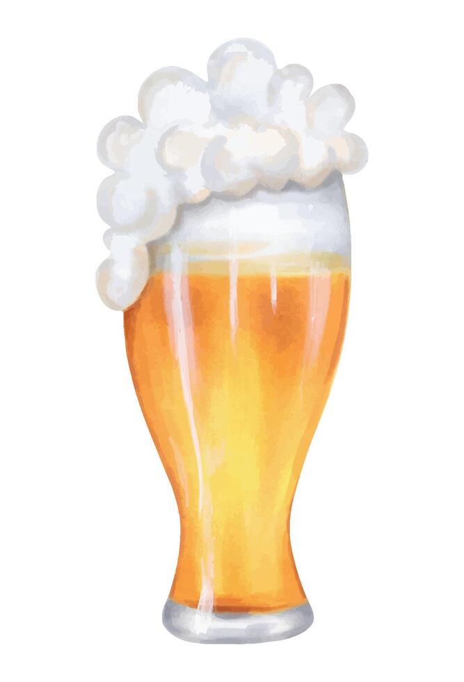 Glass of beer with bubble foam.Watercolor and marker illustration.Clip art concept of drinking alcohol during holidays, Oktoberfest or St. Patrick's Day.Hand drawn isolated art.Beer mug sketch vector