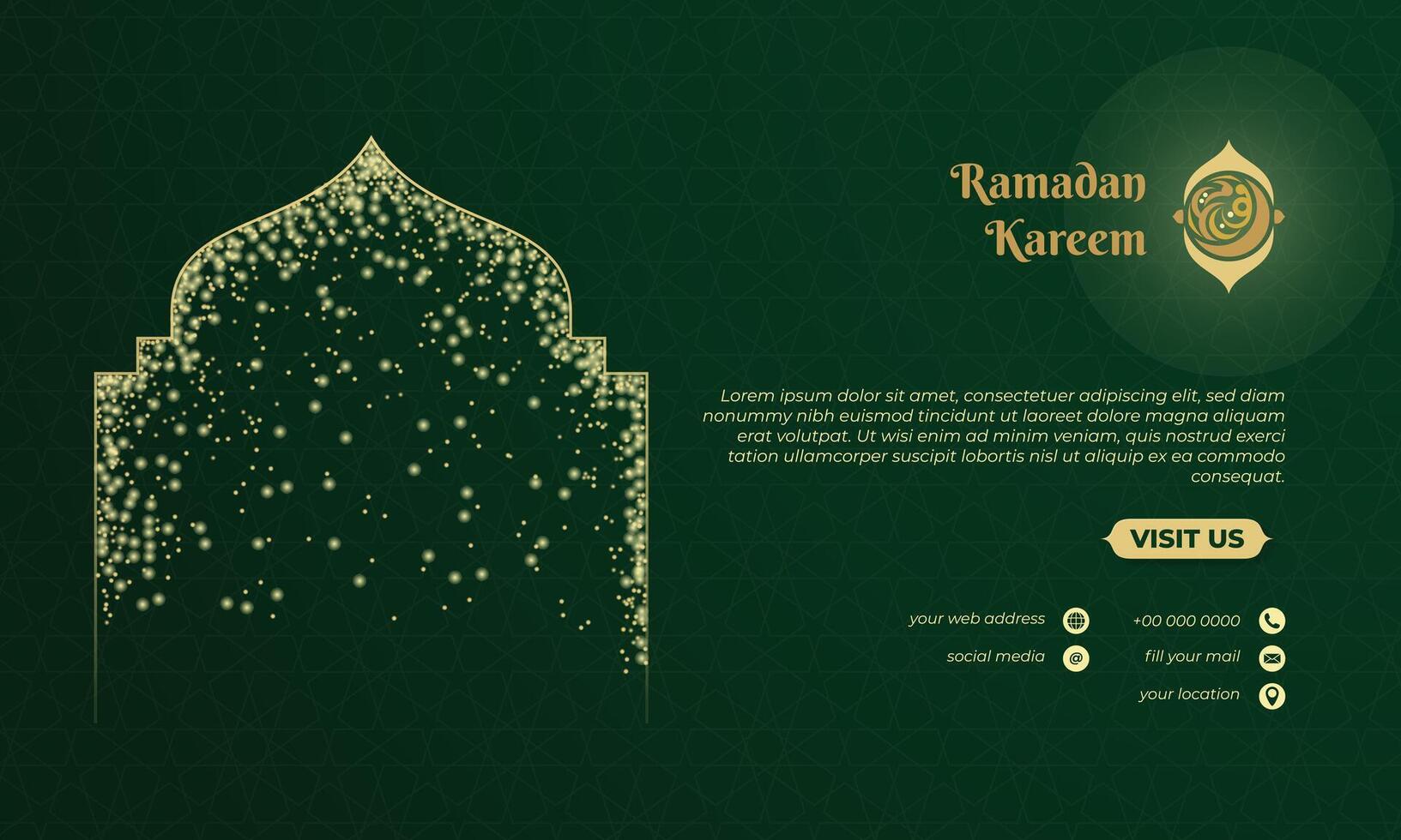 Green islamic background with islamic sparkle background for ramadan kareem campaign. Arabic text mean is ramadan kareem vector