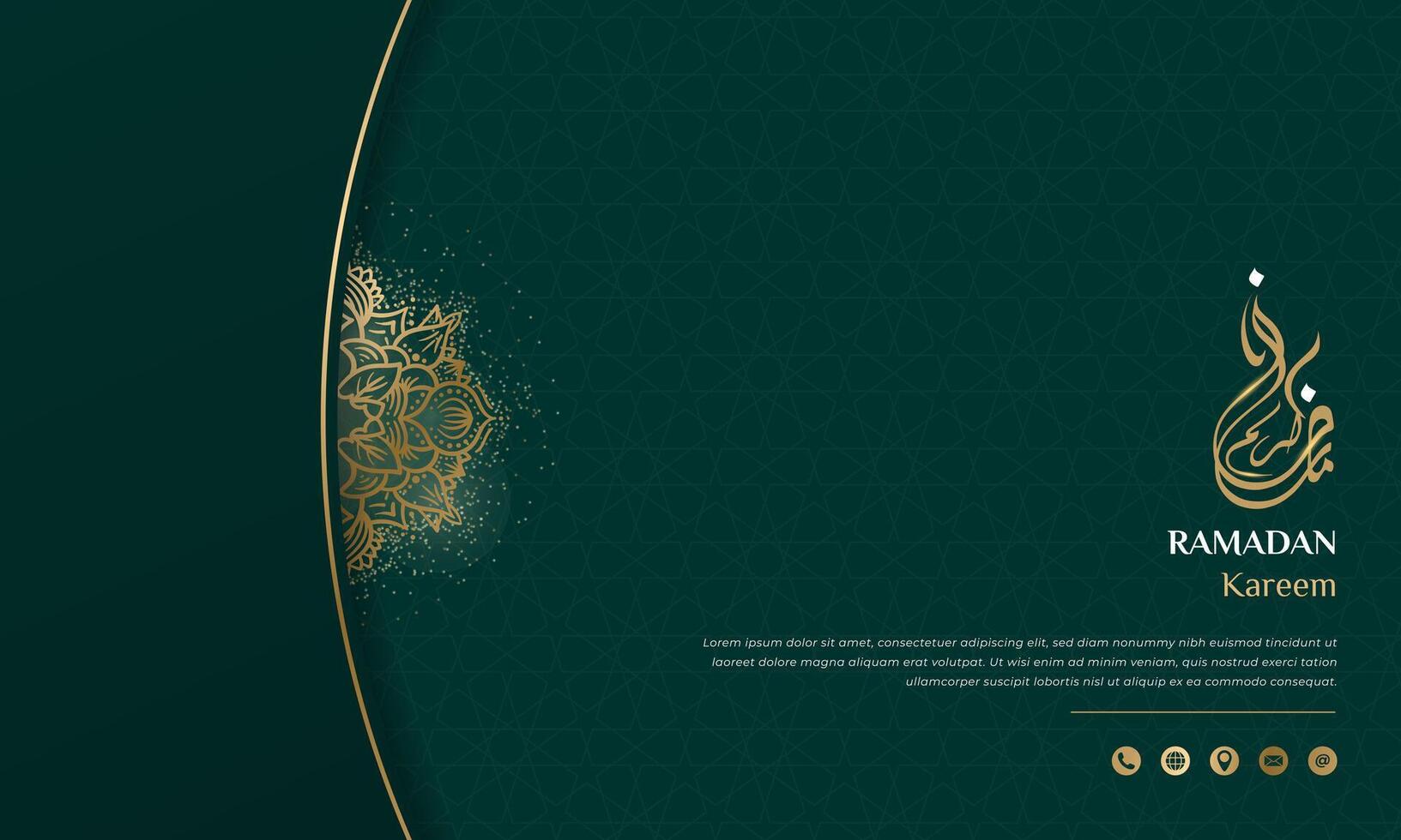 Simple green background with gold line and mandala ornamental design for ramadan kareem campaign. green gold islamic background design. arabic text mean is ramadan kareem vector