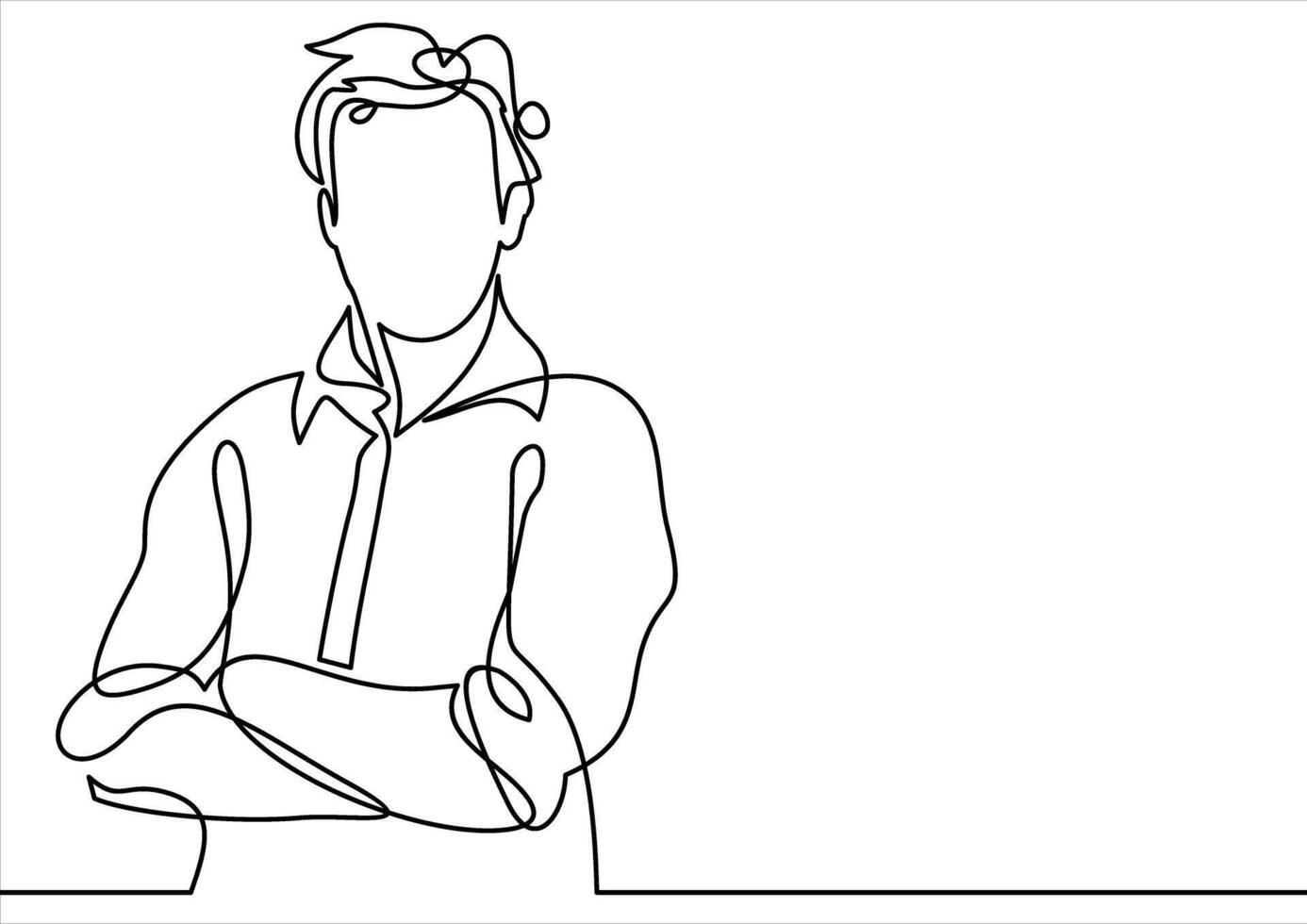 business man in a crossed his arms thinking - continuous line drawing vector