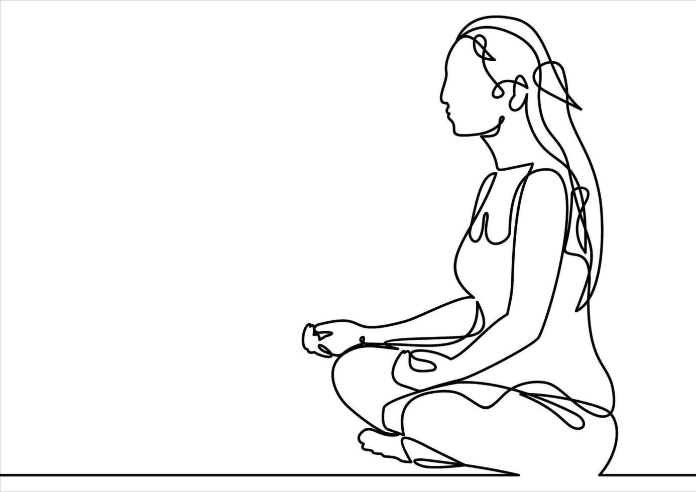 mujer meditando continuo línea dibujo vector