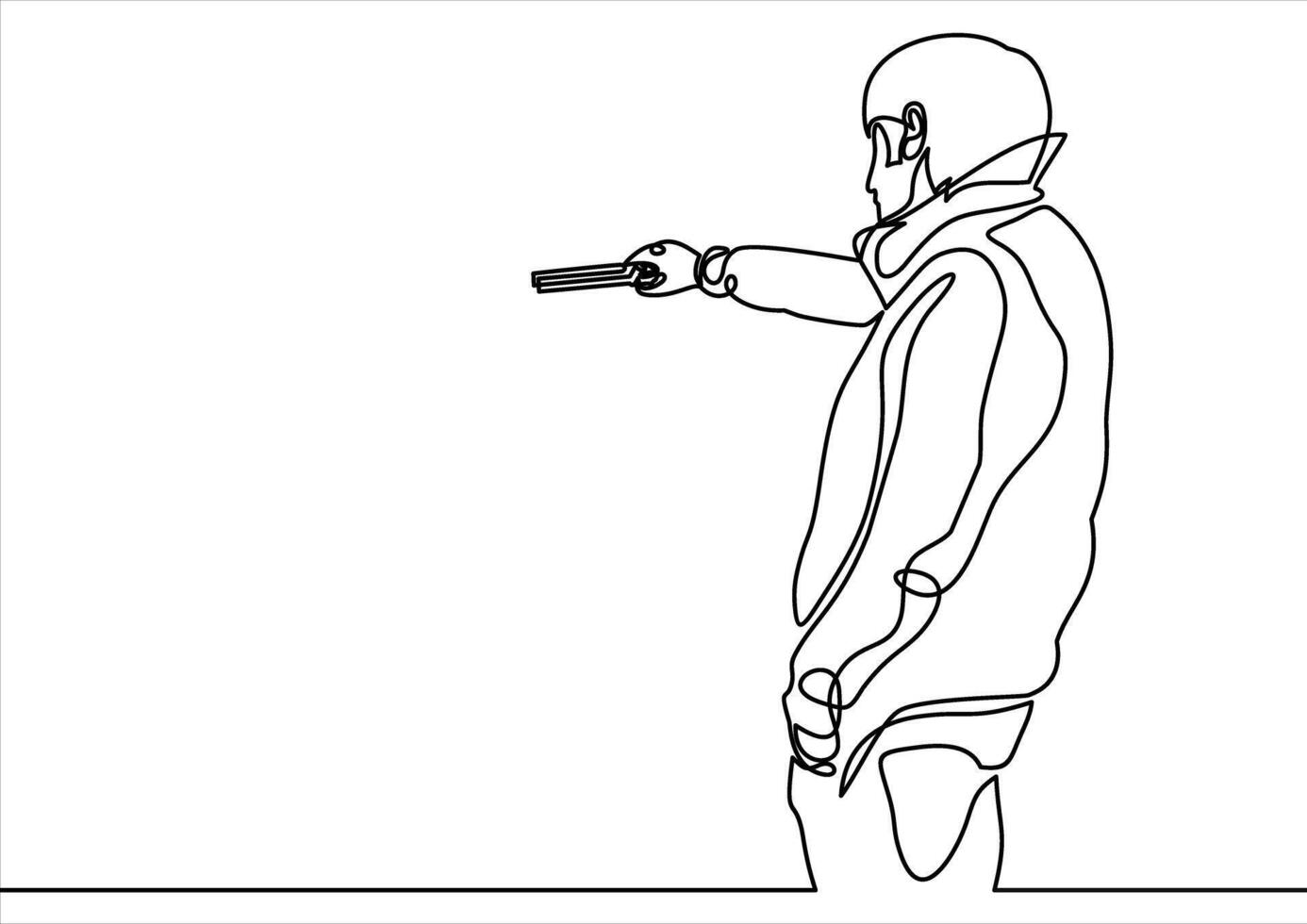 asesino señalando un pistola- continuo línea dibujo vector